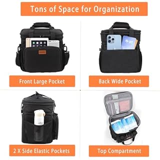 Expandable Insulated Large Lunch Box, Double Deck Heavy Duty Durable Lunch Bag Leakproof Cooler Bags for Men Women Adults Work Shift Flight Beach Daytrip, 20 Can, Black, GLENKEY