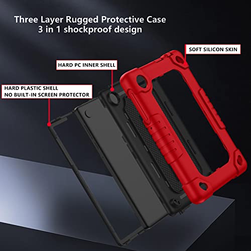 Doemoil For Tcl Tab 8 Wifi 9132X/For Tcl Tab 8 Le 9137W Tablet Case Soft Silicone Rubber Had Back Shell Kids Friendly Built In Stand Shoulder Strap For Tcl Tab 8 Wifi/Tcl Tab 8 Le (Red+Black) #TOP1