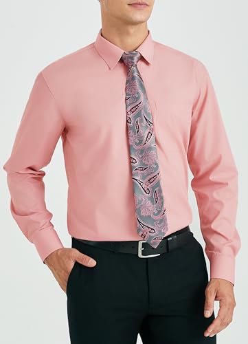 Image of HISDERN Mens Dress Shirt with Tie Pocket Square Set Classic Button Down Shirt Matching Tie Long Sleeve Shirts