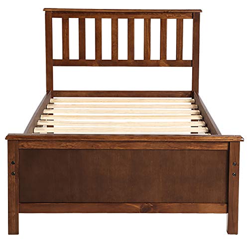 Meritline Twin Bed Frame, Wood Platform Bed With Headboard And Footboard, No Box Spring Needed, Walnut #TOP6