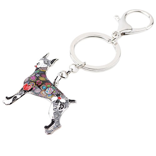 WEVENI Emaille Legierung Dobermann Hund Schlüsselanhänger Zubehör Schmuck Charms Für Frauen Mädchen Tasche Auto Brieftasche (Grau)