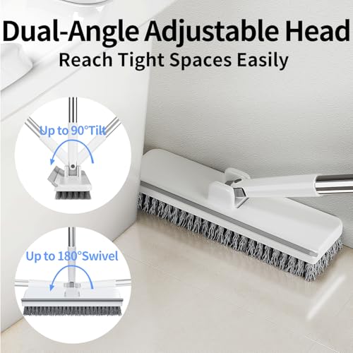 Image of Floor Scrub Brush with 55 inch Long Handle, 2-in-1 Floor Brush with Built-in Squeegee, Adjustable Angle Head and Stiff Bristles for Tile, Wood, Concrete & Textured Floor Cleaning