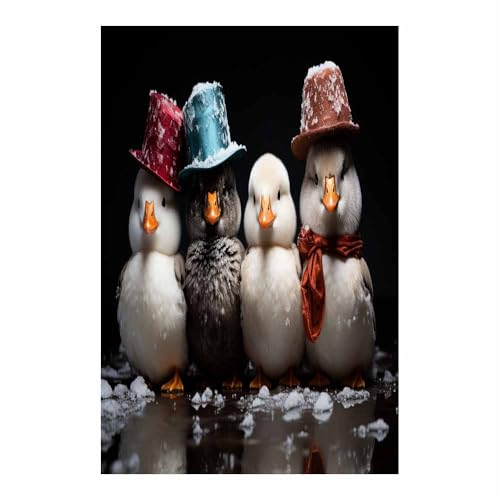 Poster sur toile canards 70x100cm décoration hivernale rouge