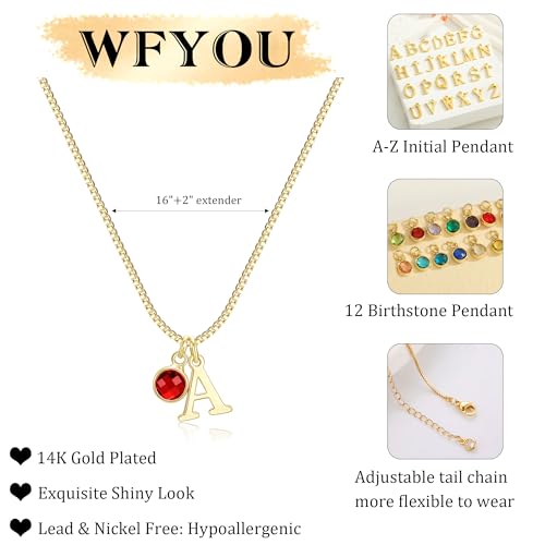 WFYOU Initial Birthstone Necklaces for Women Trendy 14K Gold Plated Letter A-Z initial Necklace Dainty Initial Birthstone Pendant Name Necklace Personalized Birthday Christmas Gifts for Women Jewelry4