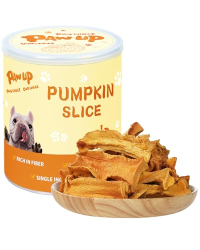 PAWUP Dog Treats Dehydrated Pumpkin Slices 100% Single Ingredient Easy to Digest Low Fat Dog Snacks for Small & Medium Dogs Great for Sensitive Stomachs 5.29 oz 14-16 Counts
