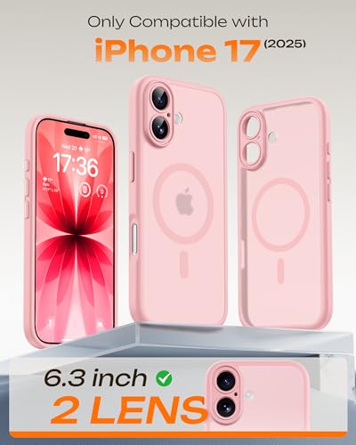 Image of TOCOL for Phone 17 Case, Compatible with Magsafe Charger, Full Camera Protection, Drop Protection, Translucent Matte Phone Case for Phone 17 6.3 inch (Light Pink)