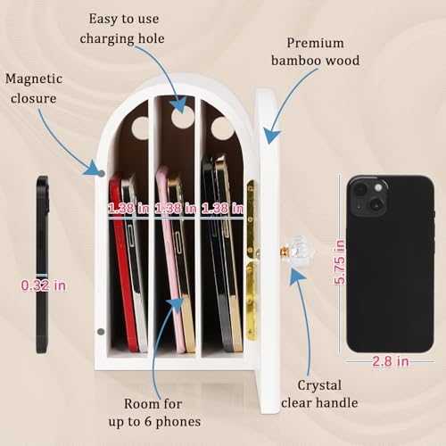 Lzttyee Phone Box for Family Time, Bamboo Cell Phone Jail, 3 Sections Hold 6 Phones, with Charging Holes, Phone Holder Self-Discipline Box, Help Kids Adults Focus Back, Mobile Phone Addiction (White) by Lzttyee - Image 2