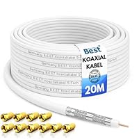 Germany B.e.s.t Koaxialkabel 20m SAT-Kabel | 4K Ultra HD | Class A+ | DVB-S/S2 DVB-C DVB-T BK Anlagen | 5Fach Geschirmt | 135dB | Antennenkabel | Koaxkabel | 10x F-Stecker