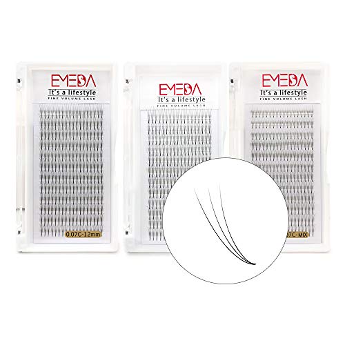 3Trays 3D W Individual Volume Cluster Eyelash Extension Premade Eyelash Fans Individual Volume Lashes 0.07 C Curl 8-14mix/12mm/14mm