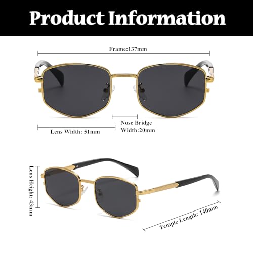 LJCZKA Trendy Square Metal frame Sunglasses for Women Men Retro Polygon Sun Glasses Luxury Classic Shades4