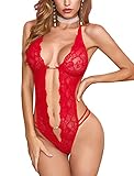 Design：Sexy One Piece Spitzen Dessous Bodysuit mit Tiefer V-Ausschnitt, verstellbaren Träger, Rückenfreies Design.Mit diesem Spitzen-Dessous-Body werden Sie charmanter und sexy.