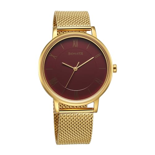 Sonata Utsav Quartz Analog Red Dial Stainless Steel Strap Watch for Men-7131YM03 (B0CY5DPK7J) Amazon Price History, Amazon Price Tracker