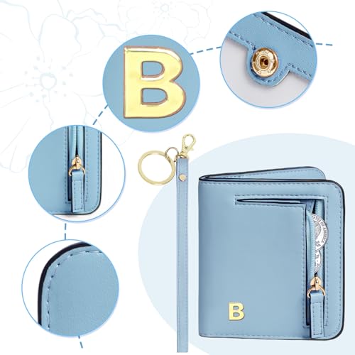 Image of COSHAYSOO Initial Teen Girl Womens Wallets RFID Slim Wristlet Keychain Easter Birthday First Communion Confirmation Gifts for 10 11 12 13 14 15 16 17 18 19 21 Year Old College Teenager, Blue Letter B
