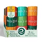 Eco Soul Bamboo Toilet Roll 12 Pack of 3 Ply Toilet Paper 300 Sheets per Roll | Compostable - FSC Certified Soft & Strong Sustainable Loo Roll Eco-Friendly Septic Safe Organic Bath Tissues