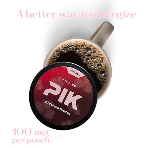 Image of PIK Caffeine Pouches - Cola Ice Flavor | 20 Pouches -100mg Strength Each | Nicotine & Tobacco Free | Energy Boost & Workout Supplement | Coffee Addicts' Delight