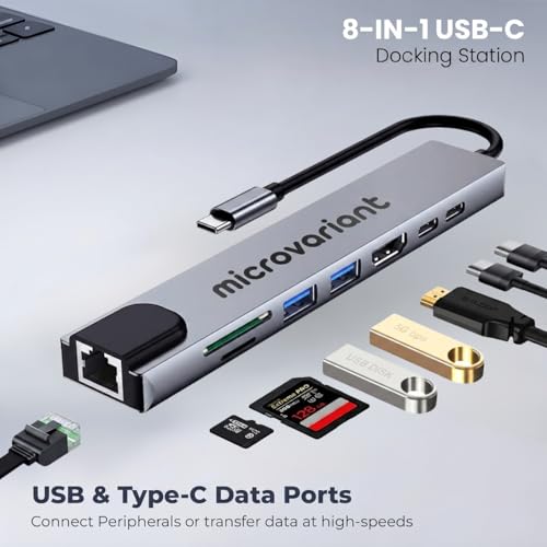 Image of Cport 8-in-1 Type C Hub /Docking Station with 4K HDMI, Data Transfer Multiport Adapter, 100W Power Delivery,USB 3.0,100MBPS Ethernet,SD /TF Card Reader,for All Type C Devices-MacBook, Laptop