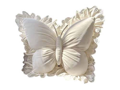 Almohada Algodón 45x45 cm con Diseño Mariposa y Encaje