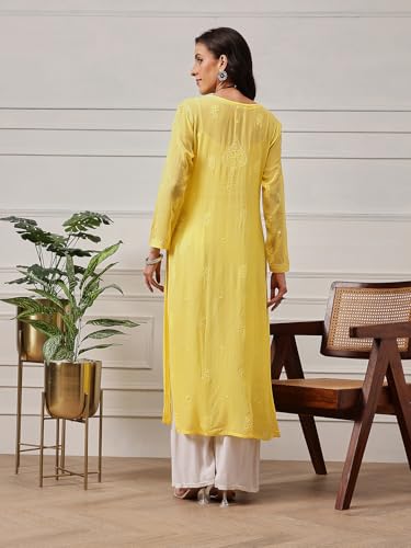 Image of Ada Hand Embroidered Lucknowi Chikankari Viscose Georgette Kurta Kurti for Women A411185