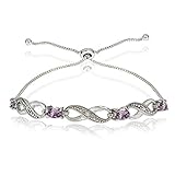 B. BRILLIANT Sterling Silver Purple CZ Figure 8 Infinity Bolo Adjustable Bracelet for Women