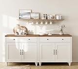 WAMAPT Buffet Cabinet with 4 Doors and 2 Drawers, Large Coffee Bar Table Wood Kitchen Storage Cabinets with Storage Cabinets, Modern Farmhouse Sideboard Credenza for Dining Room, Off White, 68 inch