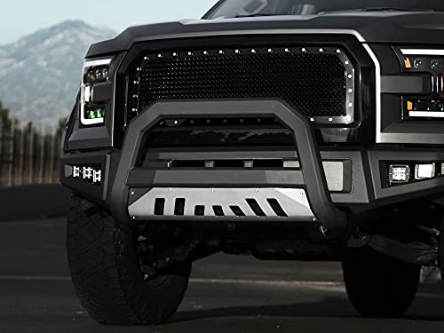 Image of Armordillo 7174320 AR Series Bull Bar Bumper Guard - Matte Black with Aluminum Skid Plate Fits 2010-2018 Dodge Ram 2500 /3500