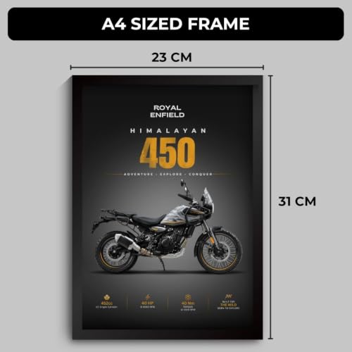 Image of RE Himalayan 450 Poster | Framed Poster of RE Himalayan 450 A4 Sized (31 x 23 cm) | Posters for Wall, Gift for Boys, Bullet Frame | Bike Frames | Bike Posters for Wall, Bedroom, Hostel (F 194)