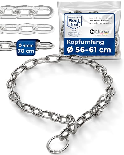 Collare per cani in acciaio inox, con fermo, per addestramento del cane, in acciaio inox, a maglie corte, spessore 4 mm, lunghezza 70 cm, con limitatore di trazione