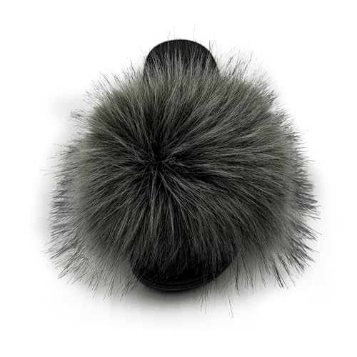 Image of Women's Faux Fur Slides Slippers Fluffy Fuzzy Sandals Open Toe Furry Slide Flip Flop Indoor Outdoor