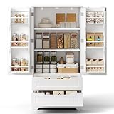 Bealife Hochschrank, Küchenbuffet mit 2 Schubladen und 2 Türen, Freistehender Küchenschrank für Küche, Esszimmer und Wohnzimmer, Weiß
