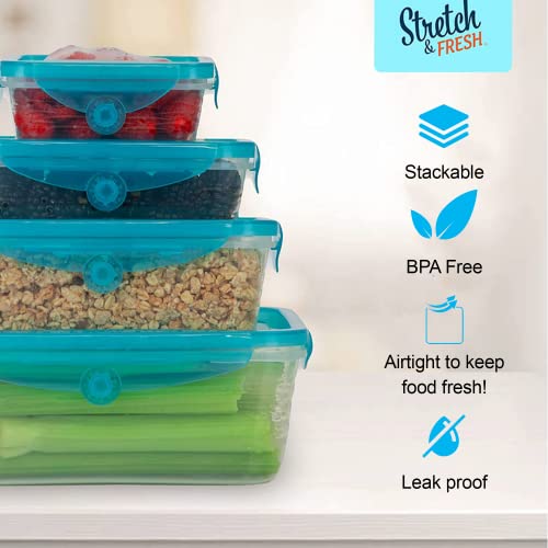 Image of Stretch and Fresh Leak-Proof Food Container Set Stackable, BPA-Free Silicone w /Airtight Lids for Solids, Soups and Sauces, Freezer-Safe Great for Meal Preparation