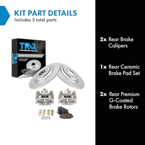 Image of TRQ Rear Brake Pad and Rotor Set Ceramic G Coated Rotors Calipers