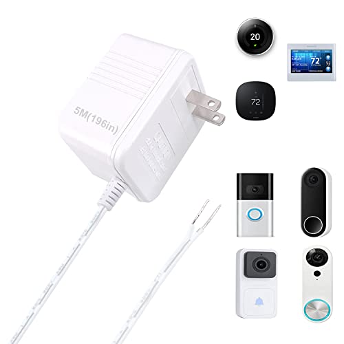 Uause Doorbell Transformer 24V Adapter,C Wire Adapter Thermostat, 16.4Ft(196") Long Power Supply, Compatible With Ring, Nest Hello, Wyze And Eufy Wired Video Doorbells #TOP29