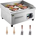 VEVOR 14" Electric Countertop Flat Top Griddle 110V 1500W Non-Stick Commercial Electric Griddles Restaurant Teppanyaki Grill Stainless Steel Adjustable Temperature Control 122°F-572°F, Sliver