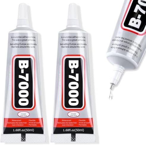 B-7000 Super Adhesive Glue, Industrial Strength B7000 Glues Paste for Rhinestones Crafts, Clothes Shoes, Fabric, Jewelry Making, Cell Phones, Tablet, Wood, Rubber, Leather Textile (2x50 ml/2.1 oz)