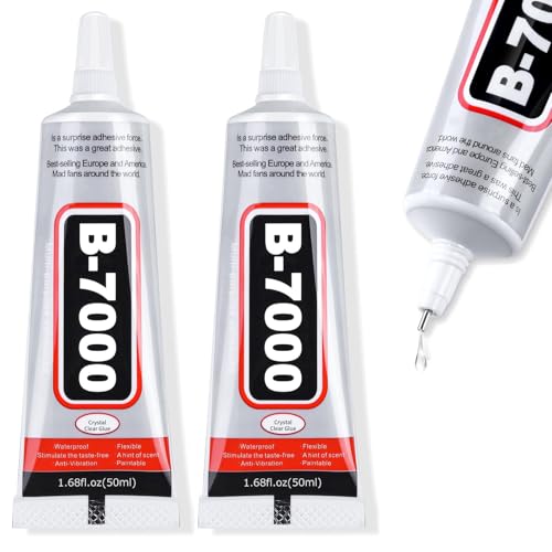 B-7000 Super Glue, Industrial Strength Adhesive B7000 Glues Paste for Rhinestones Crafts, Clothes Shoes, Fabric, Jewelry Making, Cell Phones, Tablet, Wood, Rubber, Leather Textile (2x50 ml/2.1 oz)