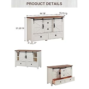 T4TREAM Farmhouse Dresser for Bedroom w/4 Drawers & Sliding Barn Doors, 48'' Wide Chest of Drawers, Rustic Dresser TV Stand w/Shelf, Dresser Organizer for Bedroom, Living Room, Entryway, Antique White T4TREAM Farmhouse Dresser for Bedroom w4 Drawers Sliding Barn Doors 48 Wide Chest of Drawers Rustic Dresser TV Stand wShelf Dresser Organizer for Bedroom Living Room Entryway Antique White