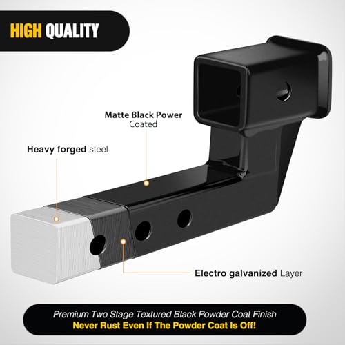 Image of Nilight Trailer Hitch Extension Riser for 2 Inch Receiver with 4 inch Rise or Drop with Bolt Nut Clip 7,500 lbs Capacity Adjustable Extend 5 inch 7 inch 9 inch Length Matte Black Powder Coated