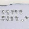 Flat Back Earrings for Women, 14K Gold Silver Screw Back Stud Earrings Hypoallergenic Surgical Steel Small CZ Stud Heart Bar Bow Cartilage Earring Sets for Tragus Helix Multiple Piercing (Silver) #5