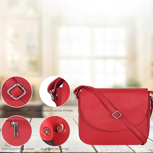 Image of Genuine Leather Shoulder Crossbody Purse For Women with Adjustable Strap, Mobile Pocket & Outside & Inside Zipper