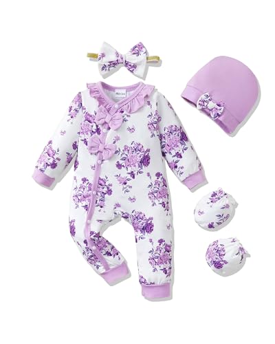 Image of Mikrdoo Newborn Infant Baby Girl Clothes Fall Winter Outfits Long Sleeve Zipper Rompers with Headband
