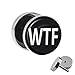 Produktbild Treuheld | Ohrstecker zum Schrauben - WTF - What The Fuck - schwarz-weiß - Ø 10mm Silber - Motiv Fake-Plug Edel-Stahl Ohr-Ringe - Chirurgen-Stahl 316L Fake-Tunnel - Gewinde Ohr-Stecker - Da F***
