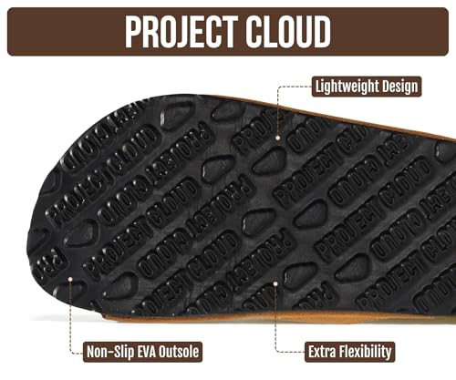 Image of Project Cloud Kids Sandals 100% Genuine Leather - Natural Cork Footbed Non-Slip Slides for Kids - Lightweight Boys & Girls Sandals - Water-Resistant Girls & Boys Sandals