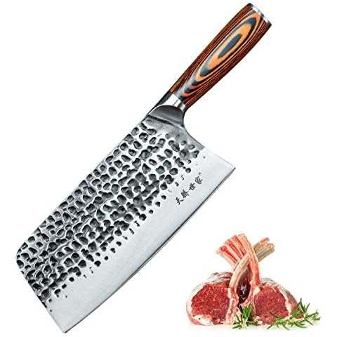 TJ POP Hackmesser Chinesisches Kochmesser Professionelles 21cm, Scharfer Full-Tang Fleischerbeil, 50CR15 Stahlklingestärke 2,5mm, TJ SEGA Serie TC19075 für Küche und Restaurant Cover