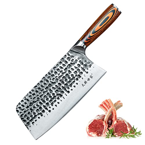 TJ POP Feuille de Boucher Couteau de Chef Chinois, Couteau Chinois de Cuisine 21cm Professionnel...