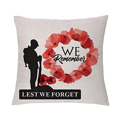 Lest We Forget Cushion Covers Poppy Remembrance Day Mourn Gift Poppies Linen Pillow Cases Memento World War I II Soldier Memorial Soldier Military Decors We Will Always Remember (Type 5) Cover