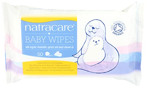 Natracare Organic Cotton Baby Wipes with Organic Essential Oils Of Chamomile, Apricot and Sweet Almond Oil, 50 Wipes Per Pack (16 Packs, 800 Wipes Total)