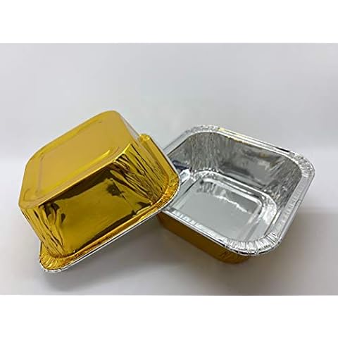 KEISEN Square 3" 3oz 100/PK Disposable Aluminum Foil Cups 90ml for Muffin Cupcake Baking Bake Utility Ramekin Cup (gold) Cover