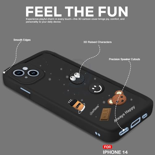 Image of AESTMO Back Case Cover for iPhone 14 Back Cover | Cute Fun Cartoon 3D Ball | Coffee Silicone Case | Full Body Protection | Camera Protection Back Cover for iPhone 14 (Black)