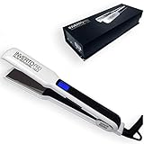Professional Flat Iron Hair Straightener (220V WHITE) Pro Silver Titanium Plates 1.5
