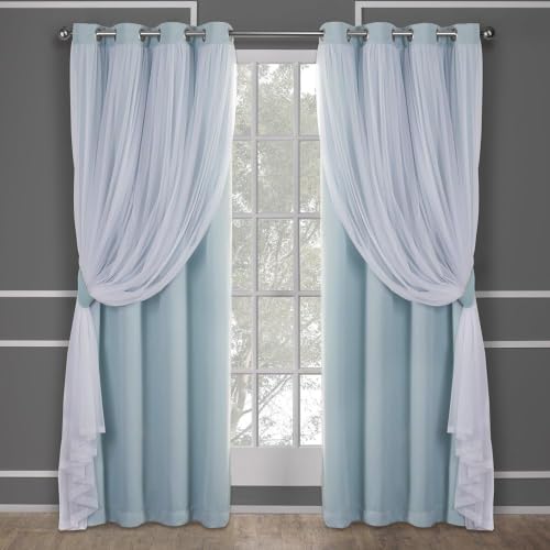 Image of TOWN & COUNTRY LUXE Talia Layer Indoor Curtains, Sheer and Room Darkening Blackout, Grommet Top, Energy Efficient Set, 52 inchx84 inch, Aqua (Pack of 12)